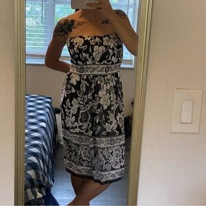 White House Black Market Strapless Black and White Dress